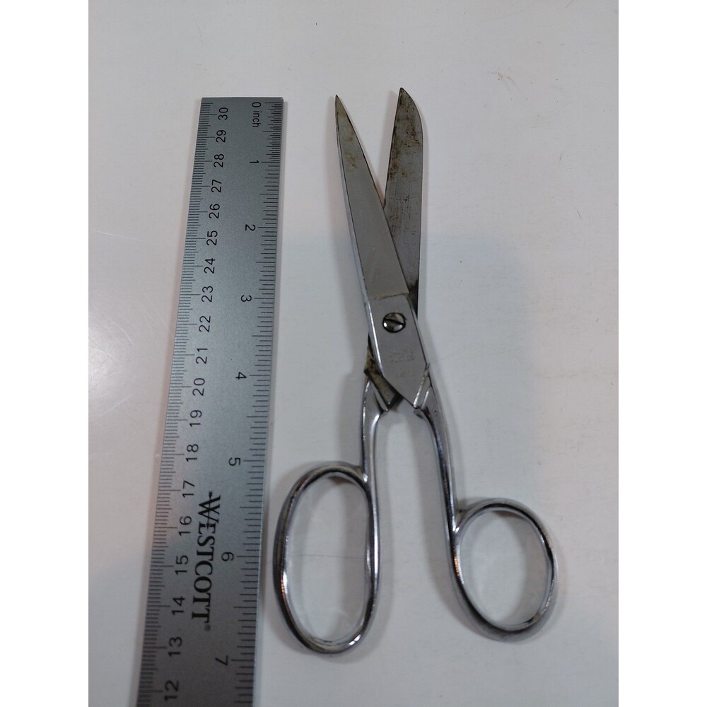 Vintage Chrome Plated Sewing Scissors Shears 8" ITALY Dressmaking Tailoring Tool